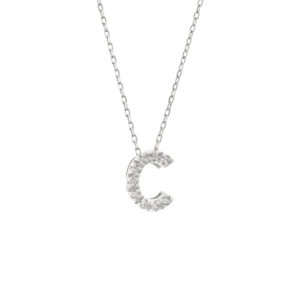 White Gold Initial Single Micro Pave Diamond Necklace (Diamond Intiial Necklace (14kw))