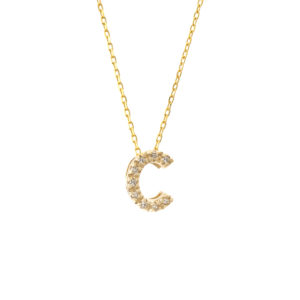 Yellow Gold Initial Single Micro Pave Diamond Necklace (Diamond Intiial Necklace (14ky))