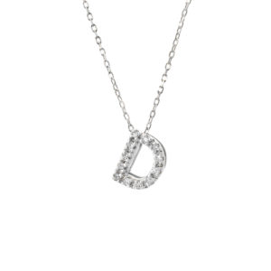 White Gold Initial Single Micro Pave Diamond Necklace (Diamond Intiial Necklace (14kw))