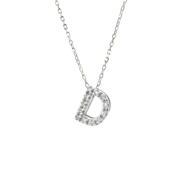 White Gold Initial Single Micro Pave Diamond Necklace (Diamond Intiial Necklace (14kw))