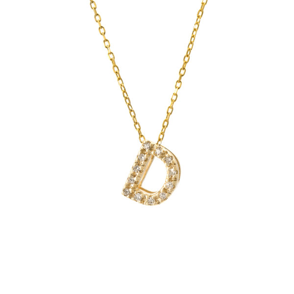 Yellow Gold Initial Single Micro Pave Diamond Necklace (Diamond Intiial Necklace (14ky))