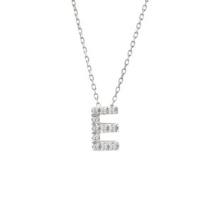 White Gold Initial Single Micro Pave Diamond Necklace (Diamond Intiial Necklace (14kw))