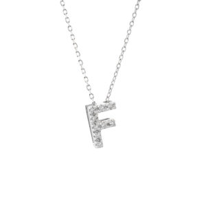 White Gold Initial Single Micro Pave Diamond Necklace (Diamond Intiial Necklace (14kw))