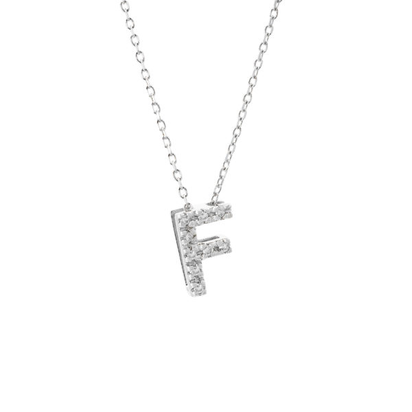 White Gold Initial Single Micro Pave Diamond Necklace (Diamond Intiial Necklace (14kw))