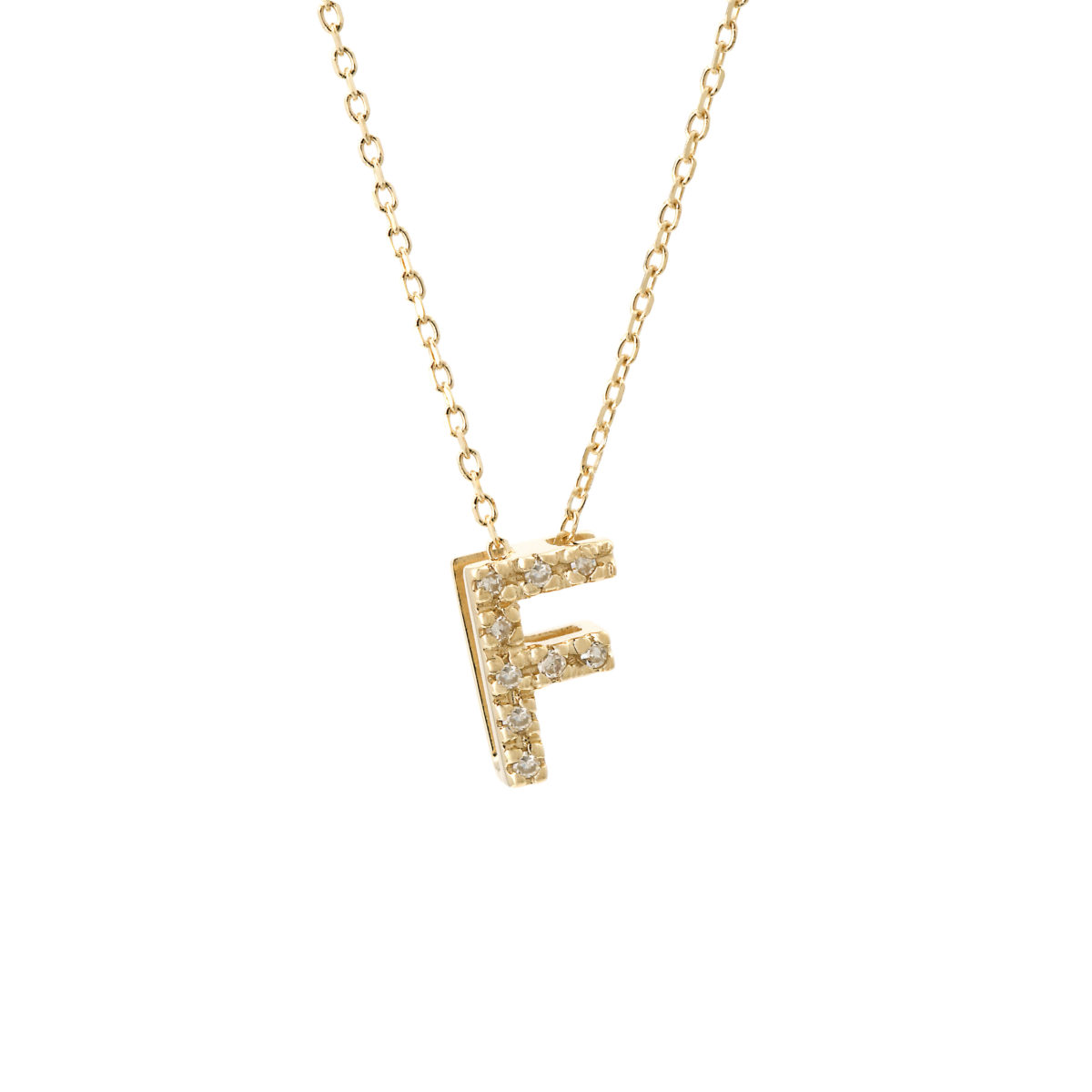 Yellow Gold Initial Single Micro Pave Diamond Necklace (Diamond Intiial Necklace (14ky))