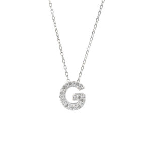 White Gold Initial Single Micro Pave Diamond Necklace (Diamond Intiial Necklace (14kw))