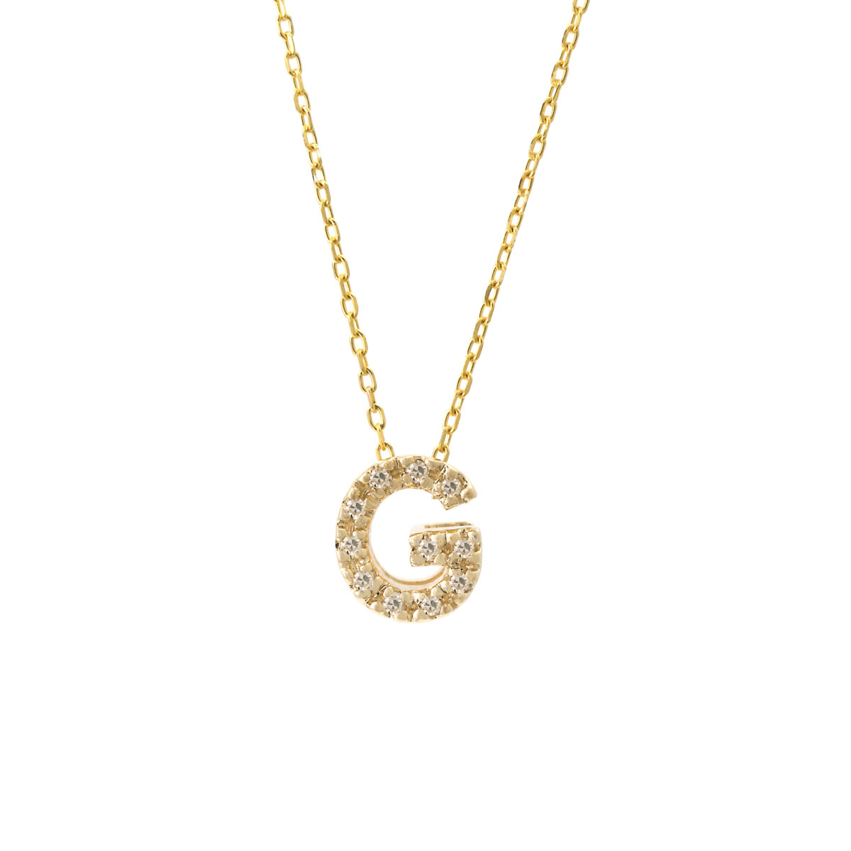 Yellow Gold Initial Single Micro Pave Diamond Necklace (Diamond Intiial Necklace (14ky))