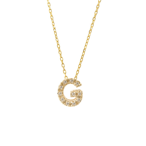 Yellow Gold Initial Single Micro Pave Diamond Necklace (Diamond Intiial Necklace (14ky))