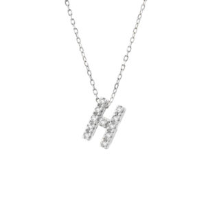 White Gold Initial Single Micro Pave Diamond Necklace (Diamond Intiial Necklace (14kw))