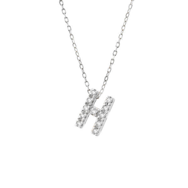 White Gold Initial Single Micro Pave Diamond Necklace (Diamond Intiial Necklace (14kw))