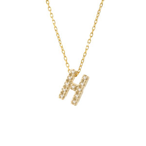 Yellow Gold Initial Single Micro Pave Diamond Necklace (Diamond Intiial Necklace (14ky))