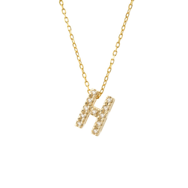 Yellow Gold Initial Single Micro Pave Diamond Necklace (Diamond Intiial Necklace (14ky))