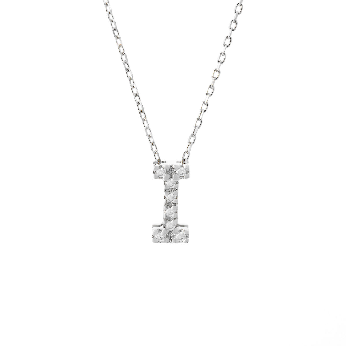 White Gold Initial Single Micro Pave Diamond Necklace (Diamond Intiial Necklace (14kw))