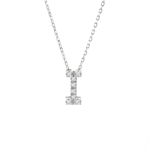 White Gold Initial Single Micro Pave Diamond Necklace (Diamond Intiial Necklace (14kw))