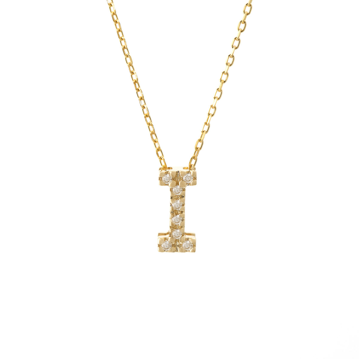 Yellow Gold Initial Single Micro Pave Diamond Necklace (Diamond Intiial Necklace (14ky))