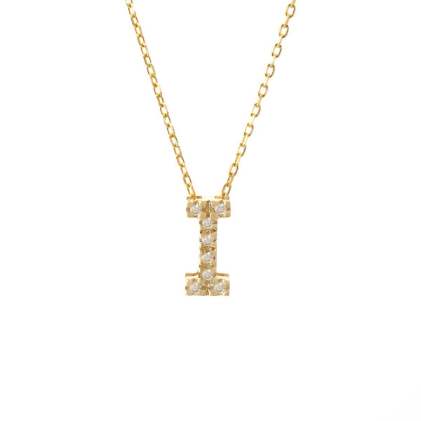 Yellow Gold Initial Single Micro Pave Diamond Necklace (Diamond Intiial Necklace (14ky))