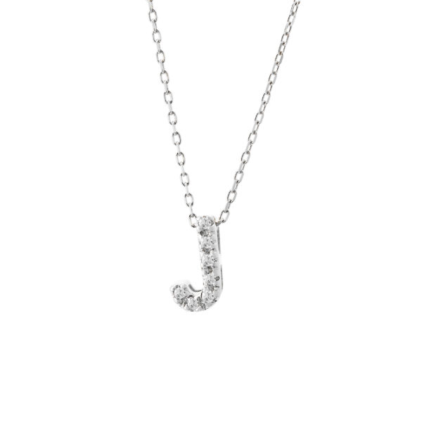 White Gold Initial Single Micro Pave Diamond Necklace (Diamond Intiial Necklace (14kw))