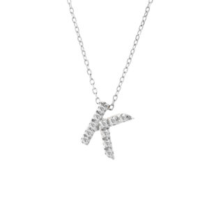 White Gold Initial Single Micro Pave Diamond Necklace (Diamond Intiial Necklace (14kw))