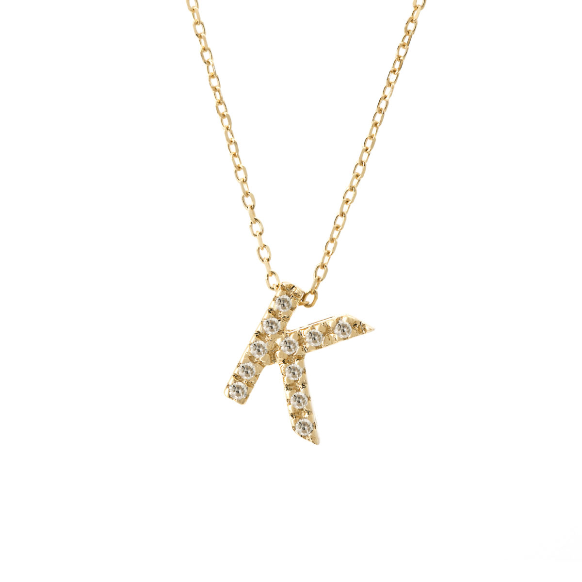 Yellow Gold Initial Single Micro Pave Diamond Necklace (Diamond Intiial Necklace (14ky))