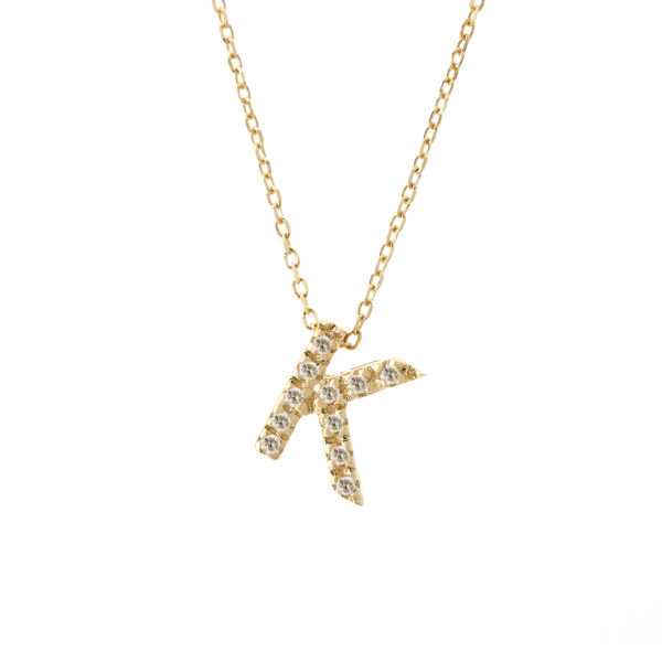 Yellow Gold Initial Single Micro Pave Diamond Necklace (Diamond Intiial Necklace (14ky))