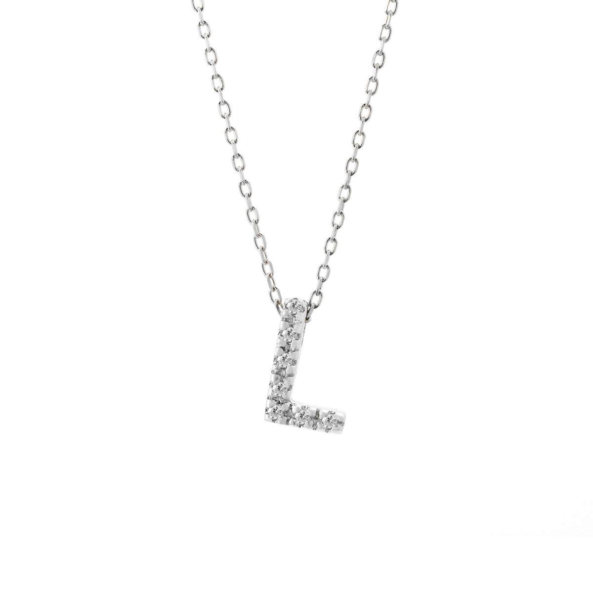 White Gold Initial Single Micro Pave Diamond Necklace (Diamond Intiial Necklace (14kw))