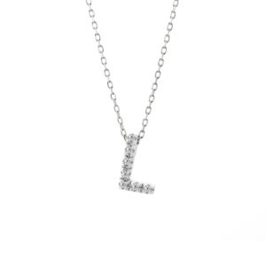 White Gold Initial Single Micro Pave Diamond Necklace (Diamond Intiial Necklace (14kw))