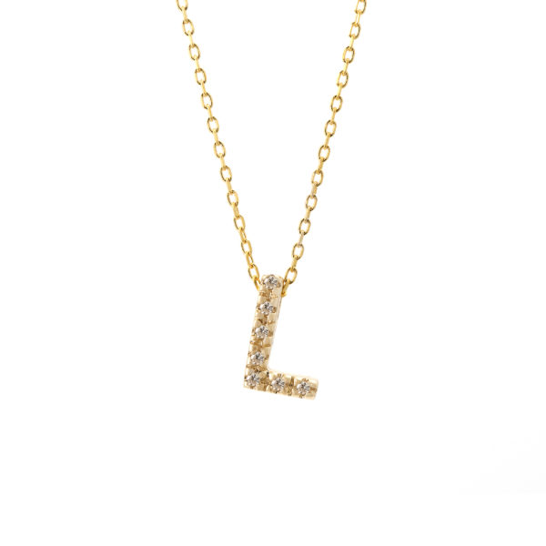 Yellow Gold Initial Single Micro Pave Diamond Necklace (Diamond Intiial Necklace (14ky))