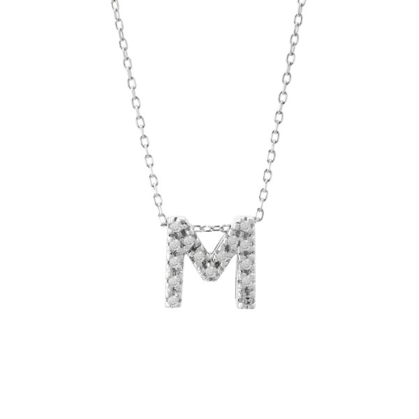 White Gold Initial Single Micro Pave Diamond Necklace (Diamond Intiial Necklace (14kw))