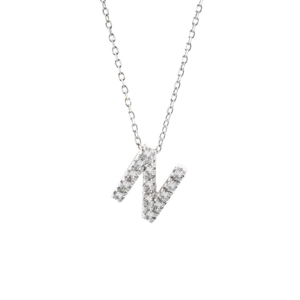 White Gold Initial Single Micro Pave Diamond Necklace (Diamond Intiial Necklace (14kw))