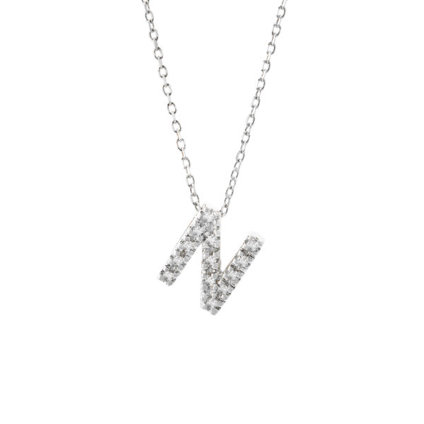 White Gold Initial Single Micro Pave Diamond Necklace (Diamond Intiial Necklace (14kw))