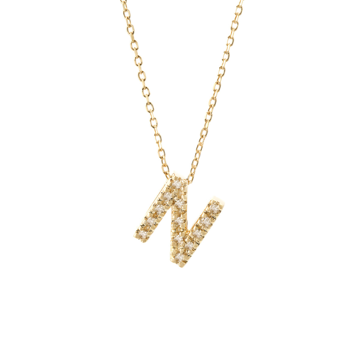 Yellow Gold Initial Single Micro Pave Diamond Necklace (Diamond Intiial Necklace (14ky))