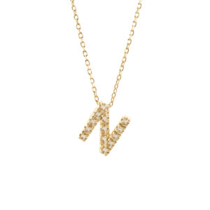 Yellow Gold Initial Single Micro Pave Diamond Necklace (Diamond Intiial Necklace (14ky))