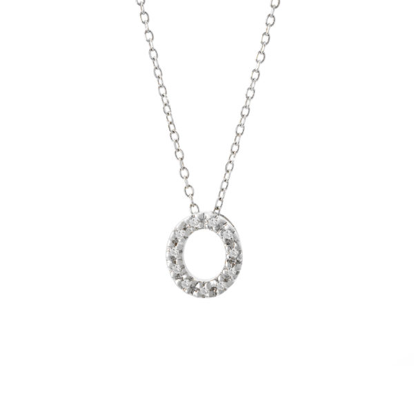 White Gold Initial Single Micro Pave Diamond Necklace (Diamond Intiial Necklace (14kw))