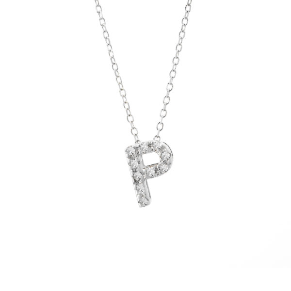 White Gold Initial Single Micro Pave Diamond Necklace (Diamond Intiial Necklace (14kw))