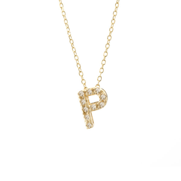 Yellow Gold Initial Single Micro Pave Diamond Necklace (Diamond Intiial Necklace (14ky))