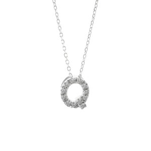 White Gold Initial Single Micro Pave Diamond Necklace (Diamond Intiial Necklace (14kw))