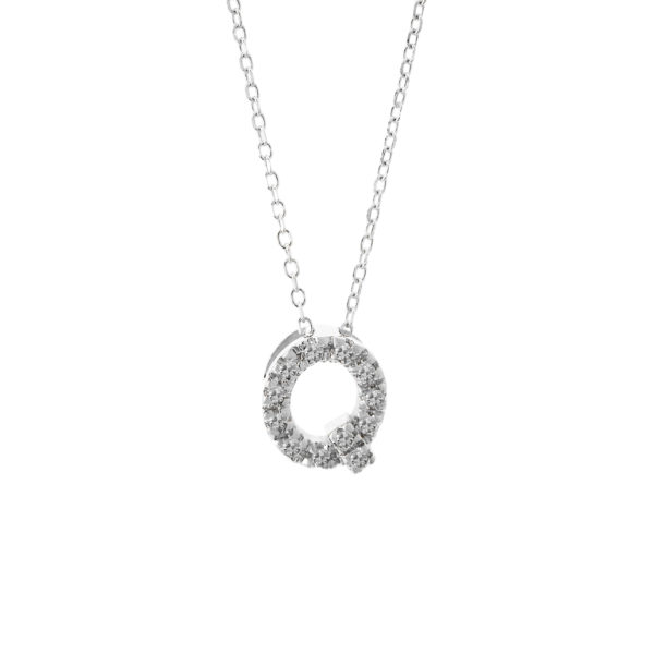 White Gold Initial Single Micro Pave Diamond Necklace (Diamond Intiial Necklace (14kw))