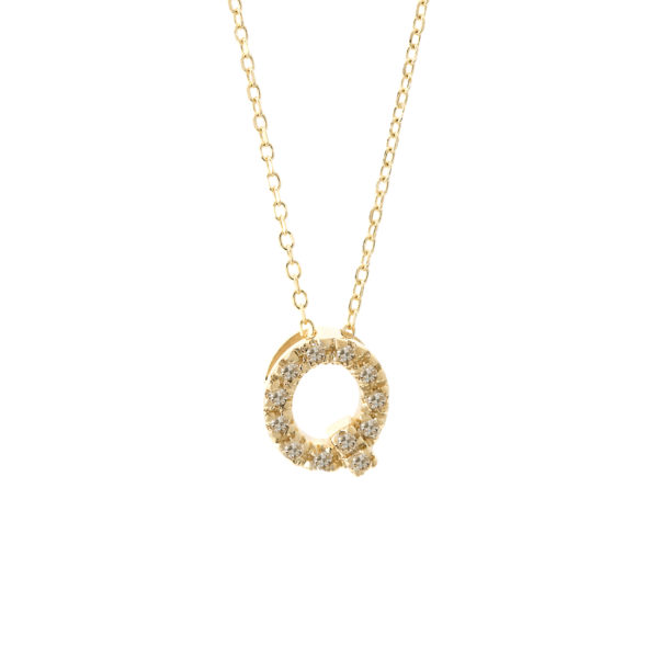 Yellow Gold Initial Single Micro Pave Diamond Necklace (Diamond Intiial Necklace (14ky))