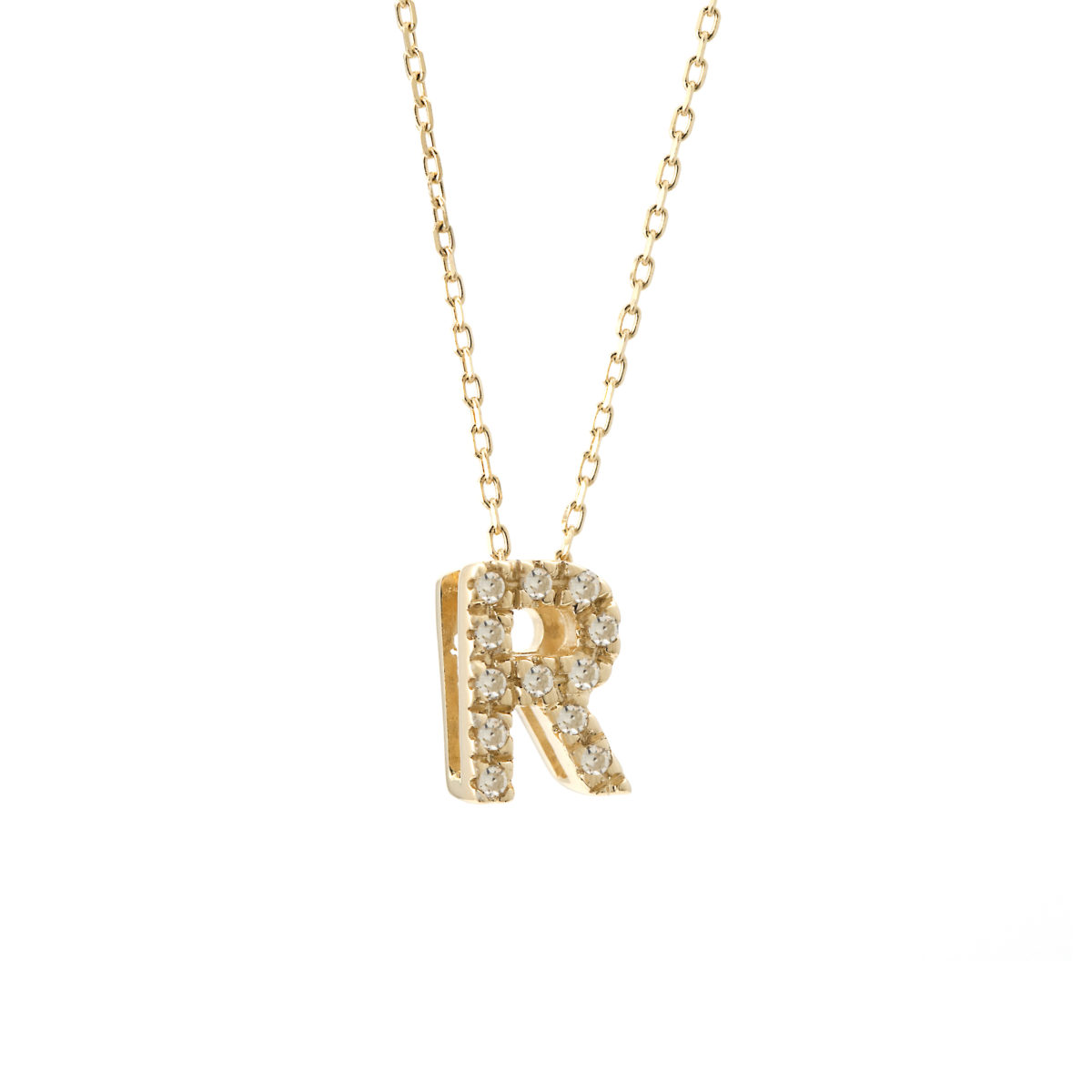 Yellow Gold Initial Single Micro Pave Diamond Necklace (Diamond Intiial Necklace (14ky))