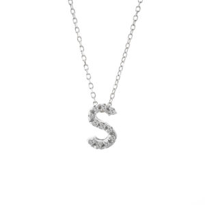 White Gold Initial Single Micro Pave Diamond Necklace (Diamond Intiial Necklace (14kw))