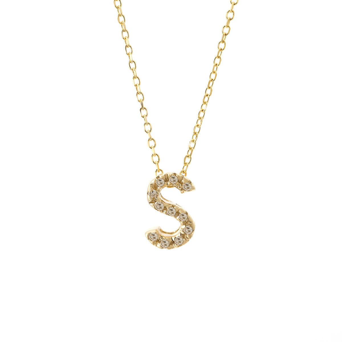 Yellow Gold Initial Single Micro Pave Diamond Necklace (Diamond Intiial Necklace (14ky))