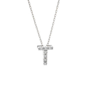 White Gold Initial Single Micro Pave Diamond Necklace (Diamond Intiial Necklace (14kw))