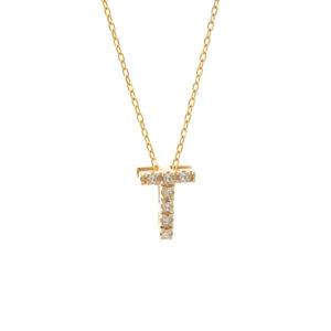 Yellow Gold Initial Single Micro Pave Diamond Necklace (Diamond Intiial Necklace (14ky))