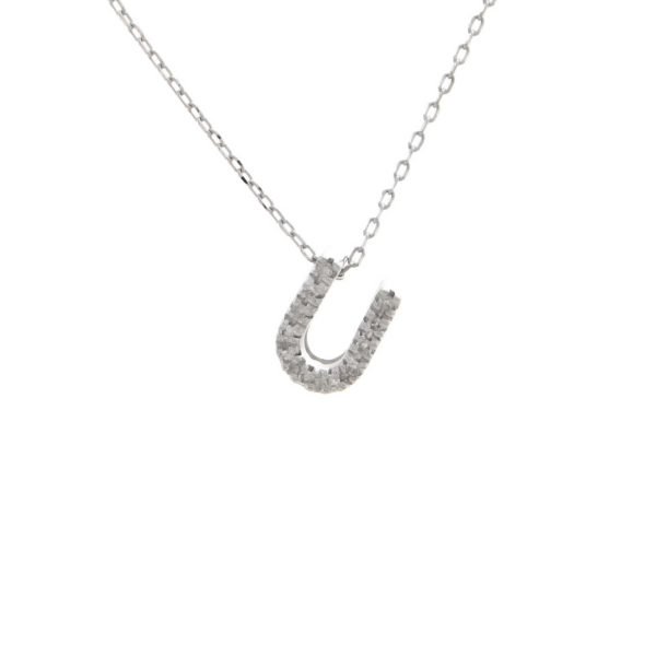 White Gold Initial Single Micro Pave Diamond Necklace (Diamond Intiial Necklace (14kw))