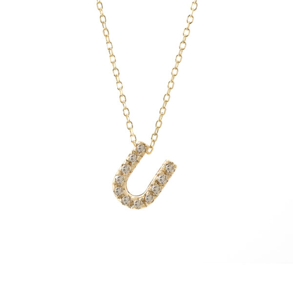 Yellow Gold Initial Single Micro Pave Diamond Necklace (Diamond Intiial Necklace (14ky))