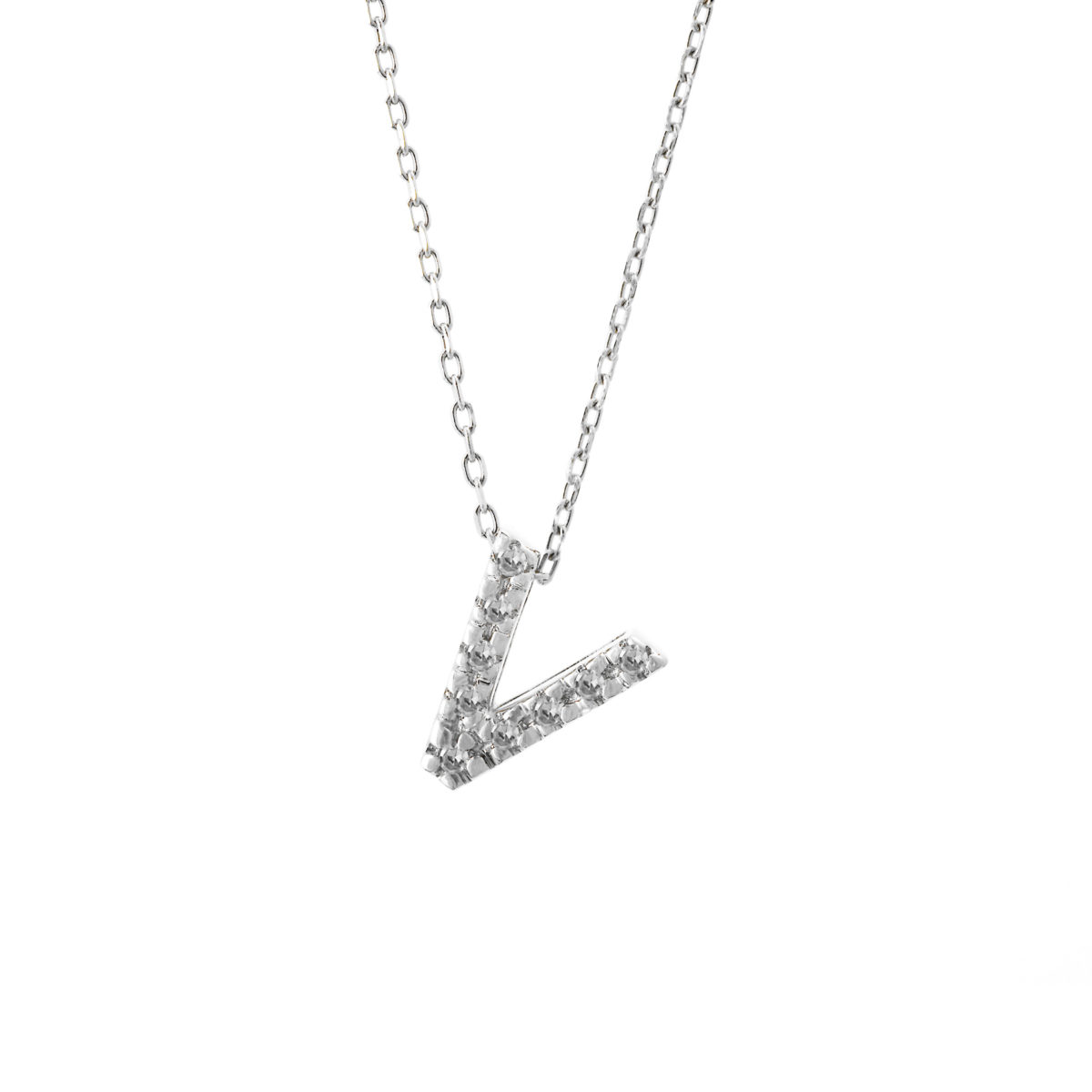 White Gold Initial Single Micro Pave Diamond Necklace (Diamond Intiial Necklace (14kw))