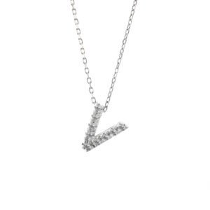 White Gold Initial Single Micro Pave Diamond Necklace (Diamond Intiial Necklace (14kw))