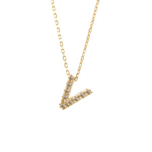 Yellow Gold Initial Single Micro Pave Diamond Necklace (Diamond Intiial Necklace (14ky))