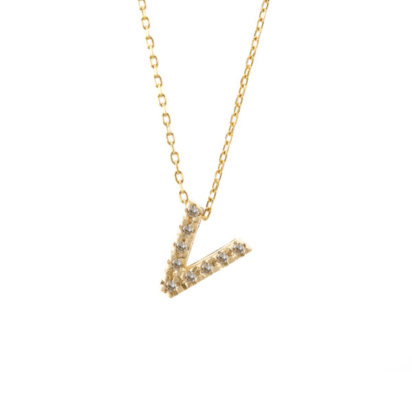 Yellow Gold Initial Single Micro Pave Diamond Necklace (Diamond Intiial Necklace (14ky))