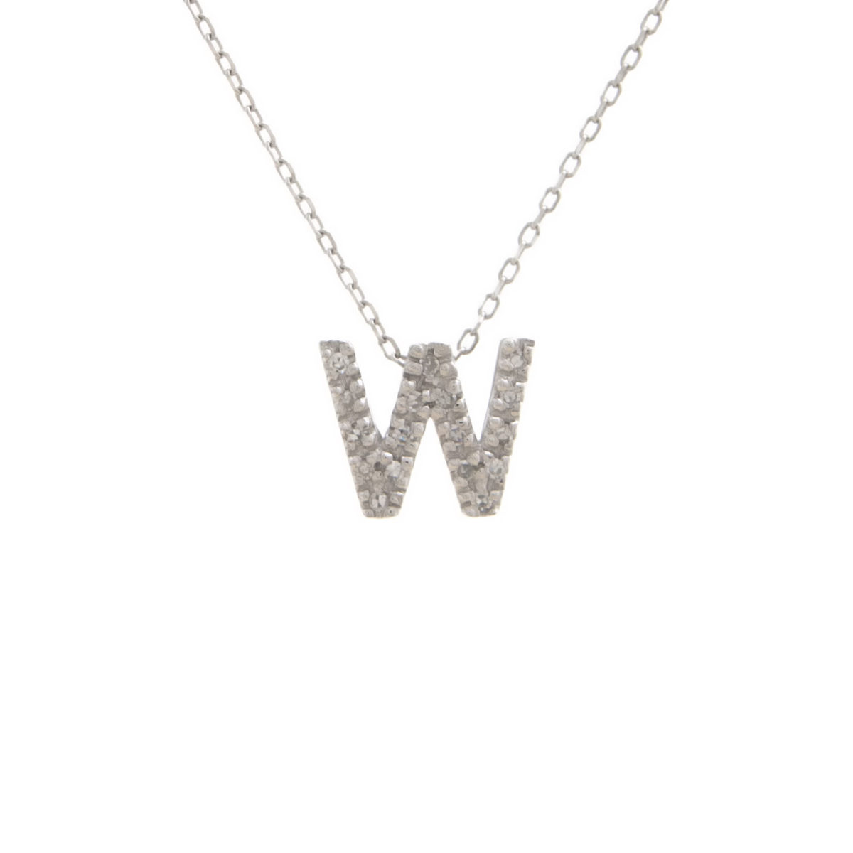 White Gold Initial Single Micro Pave Diamond Necklace (Diamond Intiial Necklace (14kw))